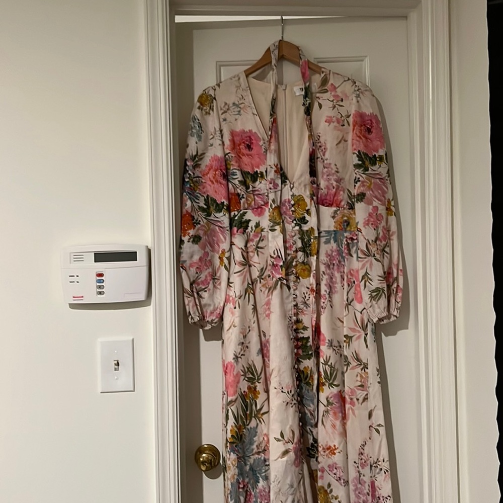 Zimmermann HEATHERS FLORAL-PRINT LINEN MAXI DRESS IN PINK PRINT